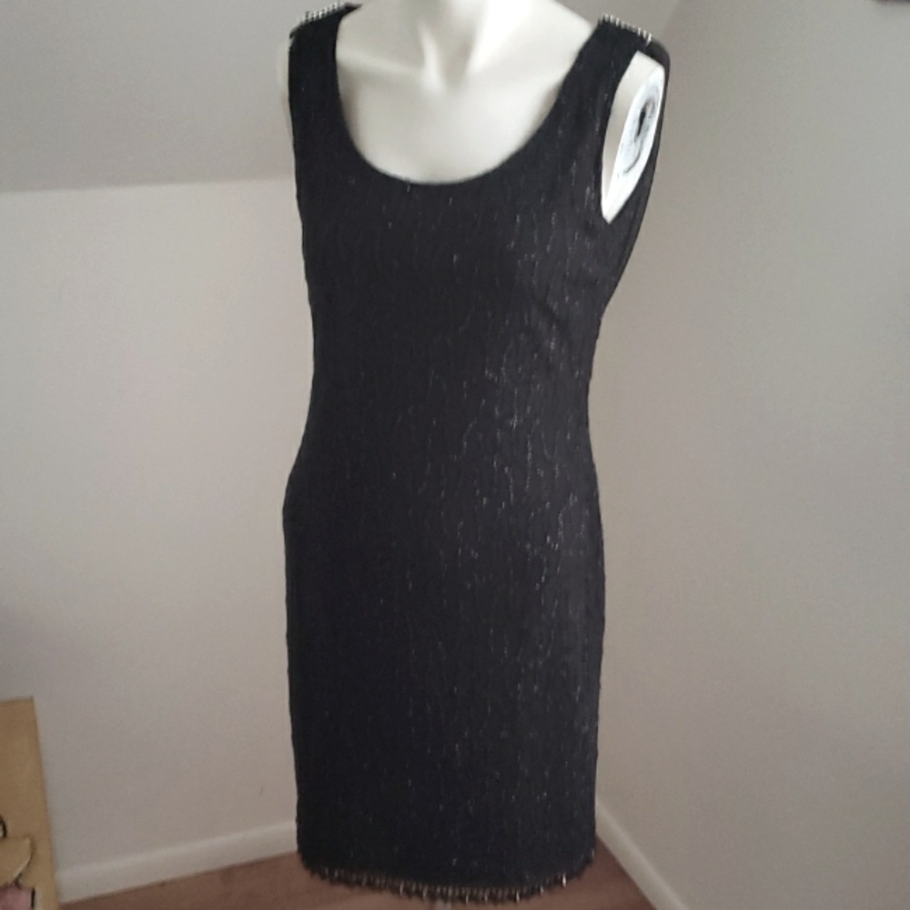 Amanda Taylor Vintage Black Beaded Sleeveless Deep Back Shawled Dress Sz 6 - Picture 3 of 16